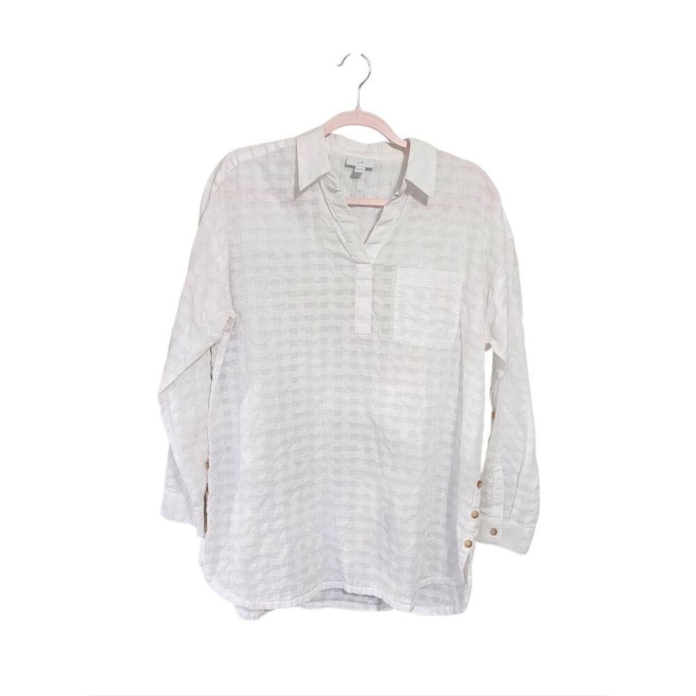 J. Jill Top Sz M 100% Cotton Roll Tab Sleeve Mature Breathable Sustainable